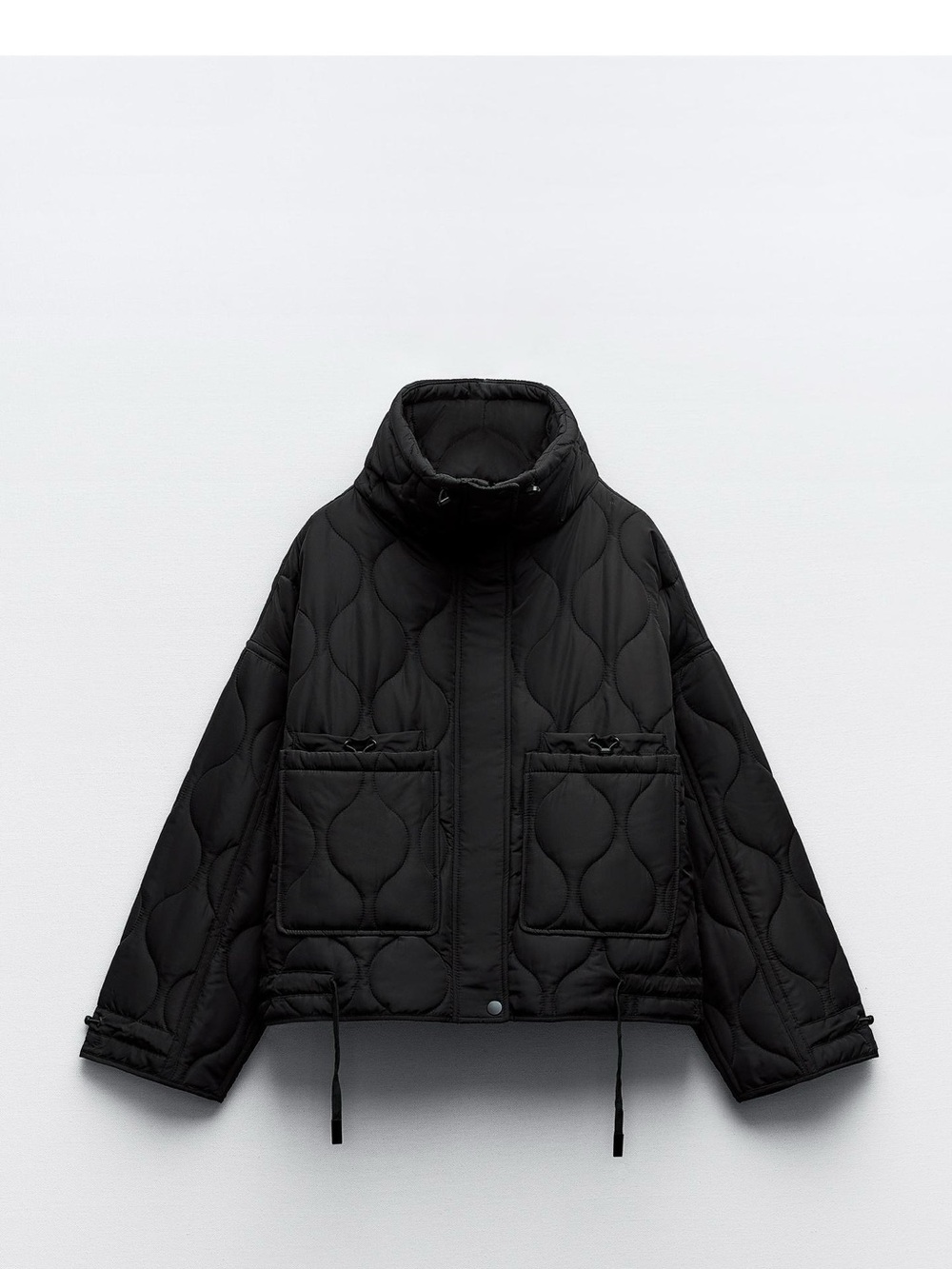 Zara Water Repellent Quilted Puffer Jacket Black Utility Oversized Size S